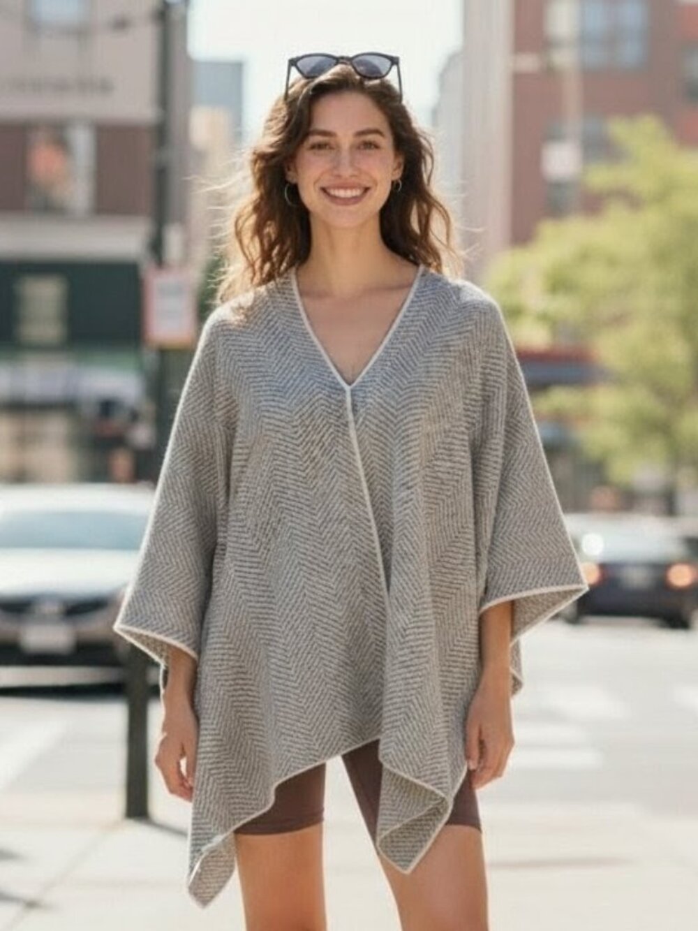 NWT Max Studio Grey and White Poncho